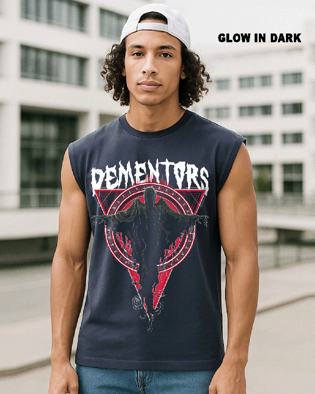 Men's Navy Blue Dementors Graphic Printed Boxy Fit Vest-Front Bewakoof Shop Men's Navy Blue Dementors Graphic Printed Boxy Fit Vest-Front