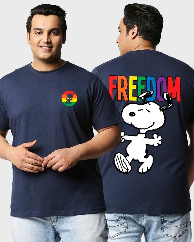 Shop Men's Navy Blue Freedom Snoopy Graphic Printed Plus Size T-shirt-Front