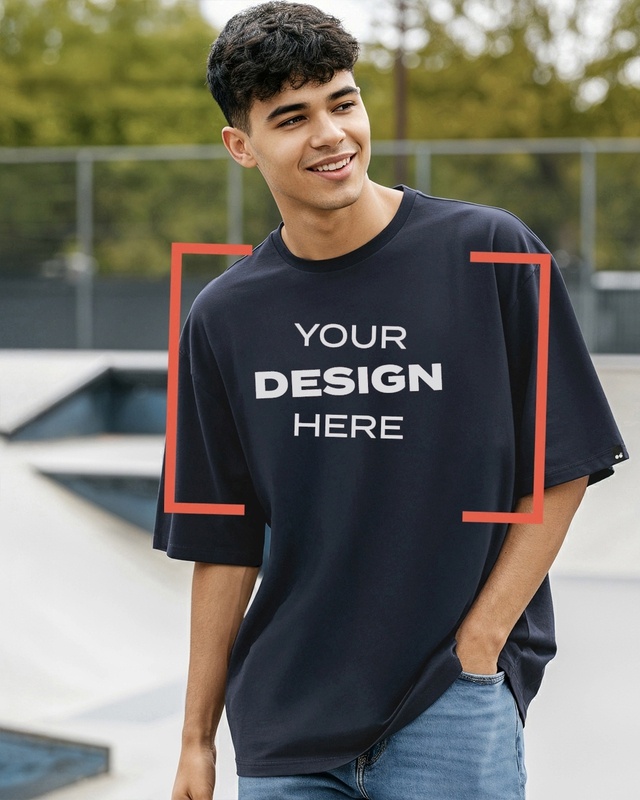 Shop Men's Navy Blue Graphic Printed Oversized T-shirt-Front