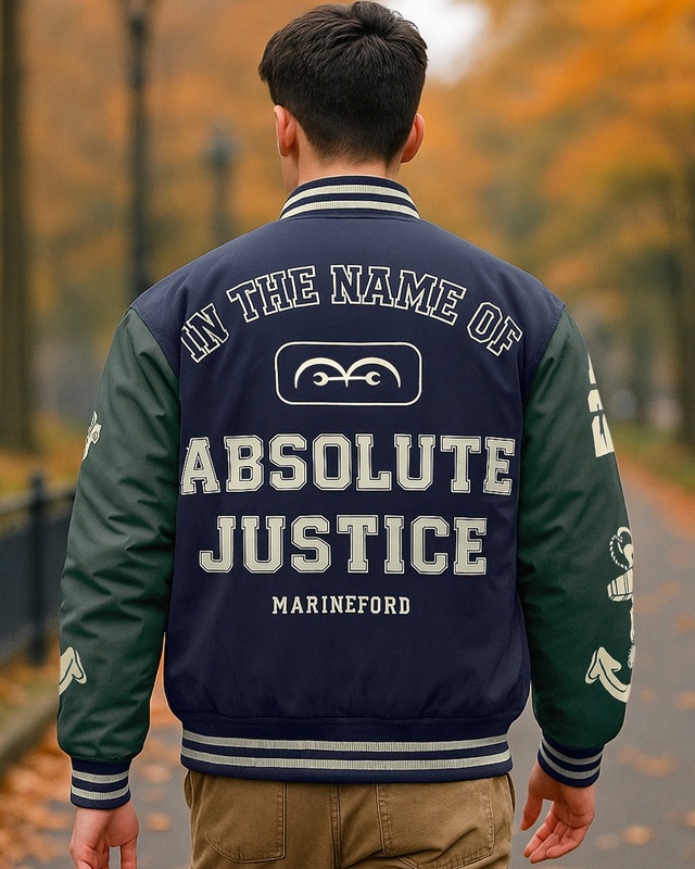 Shop Men's Navy Blue & Green One Piece Graphic Printed Oversized Puffer Jacket-Front