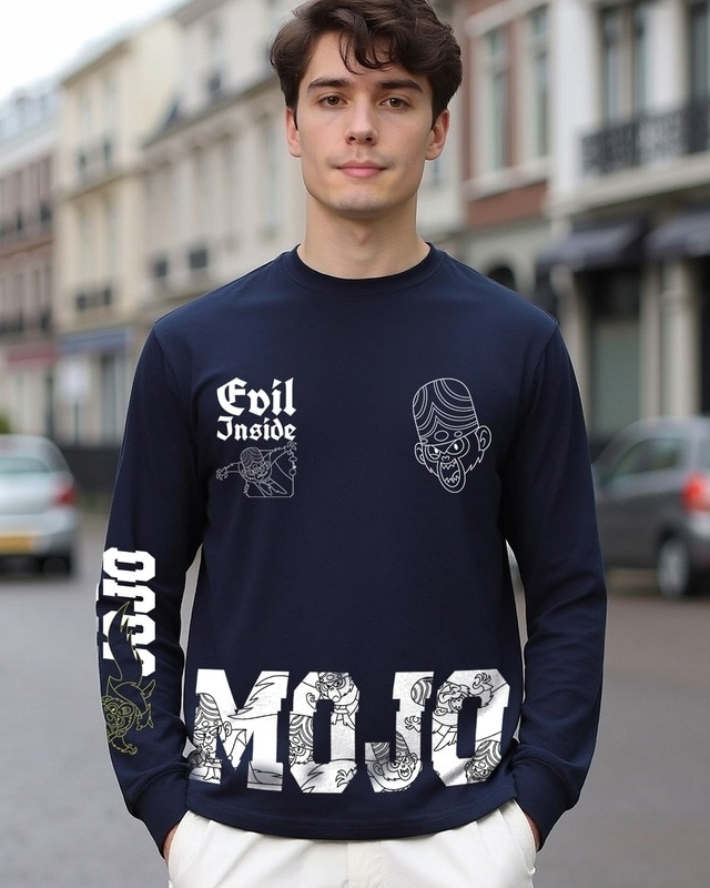 Shop Men's Navy Blue Mojo Jojo Graphic Printed Oversized T-shirt-Front