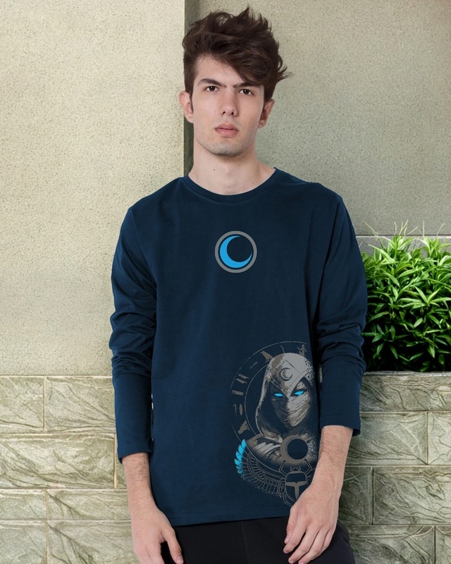 Shop Men's Navy Blue Moon Knight Graphic Printed T-shirt-Front