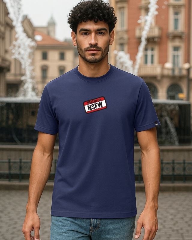 Men's Navy Blue NSFW Typography T-shirt-Front Bewakoof Shop Men's Navy Blue NSFW Typography T-shirt-Front