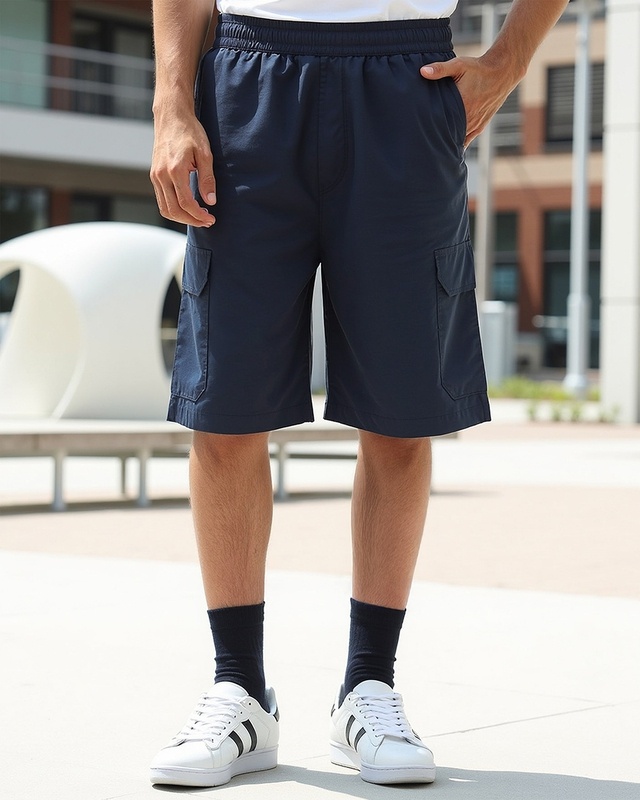 Men's Navy Blue Oversized Cargo Shorts