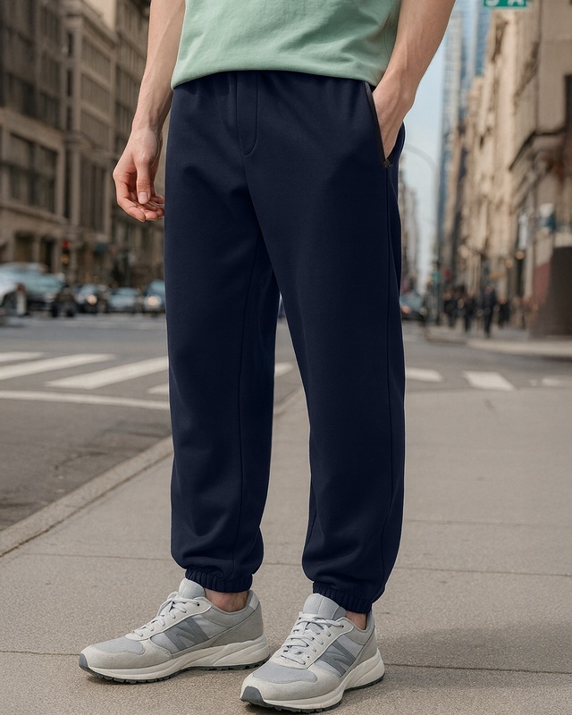 Shop Men's Navy Blue Oversized Joggers-Front