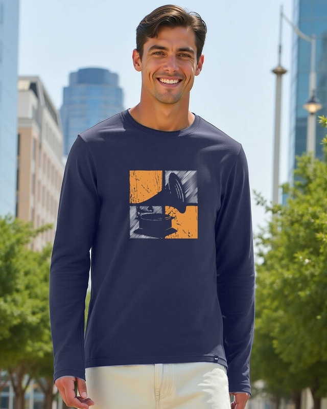 Men's Navy Blue Play It Again Graphic Printed T-shirt-Front Bewakoof Shop Men's Navy Blue Play It Again Graphic Printed T-shirt-Front