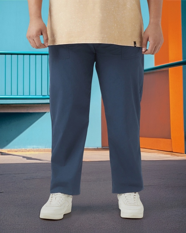 Shop Men's Navy Blue Plus Size Pants-Front