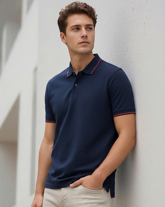 Shop Men's Navy Blue Polo T-shirt-Front