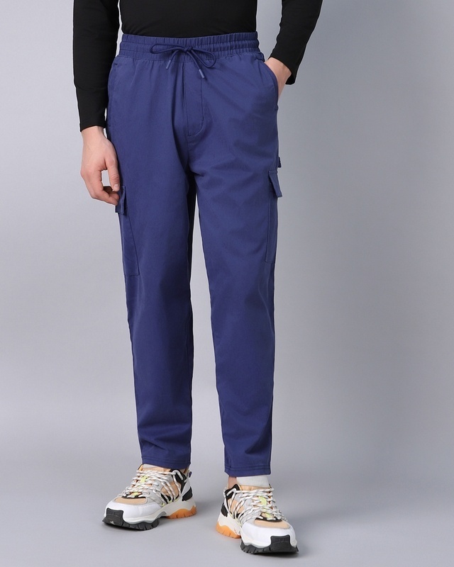 Shop Men's Navy Blue Cargo Carpenter Pants-Front