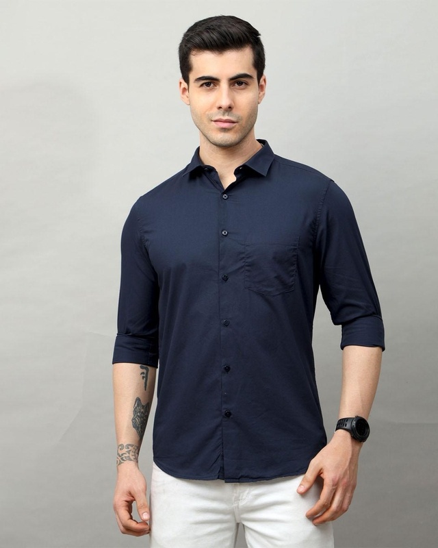 Shop Men's Navy Blue Slim Fit Shirt-Front