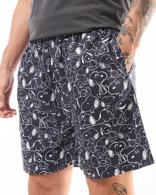 Shop Men's Navy Blue Snoopy All Over Printed Boxers-Front