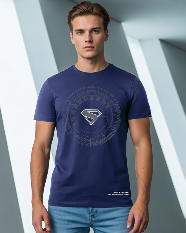 Shop Men's Navy Blue Superman Badge Graphic Printed T-shirt-Front