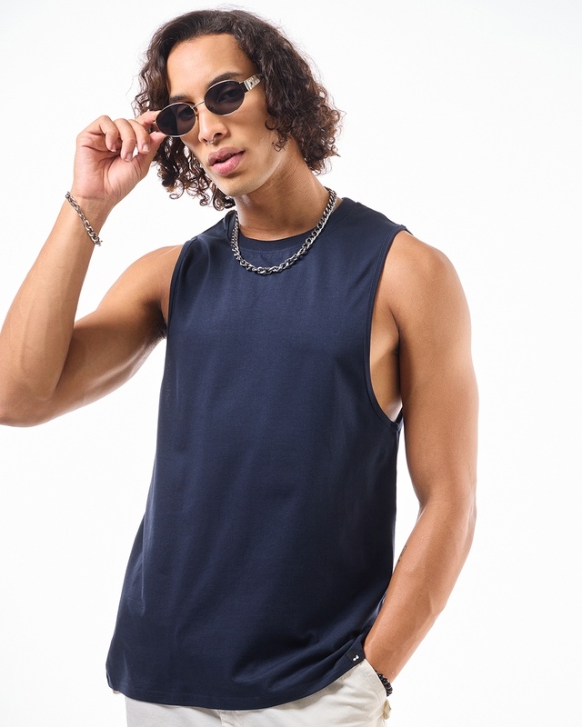 Shop Men's Blue Oversized Vest-Front