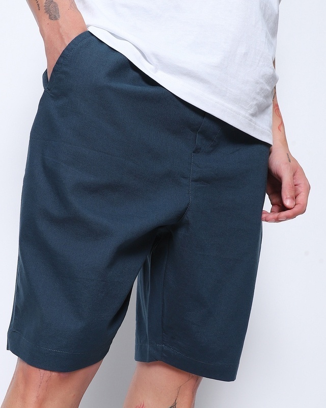 Shop Men's Blue Drop Crotch Oversized Shorts-Front