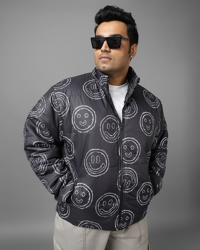 Shop Men's Navy Blue All Over Printed Oversized Plus Size Jacket-Front