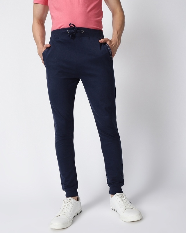 Shop Men's Navy Slim Fit Trackpant-Front