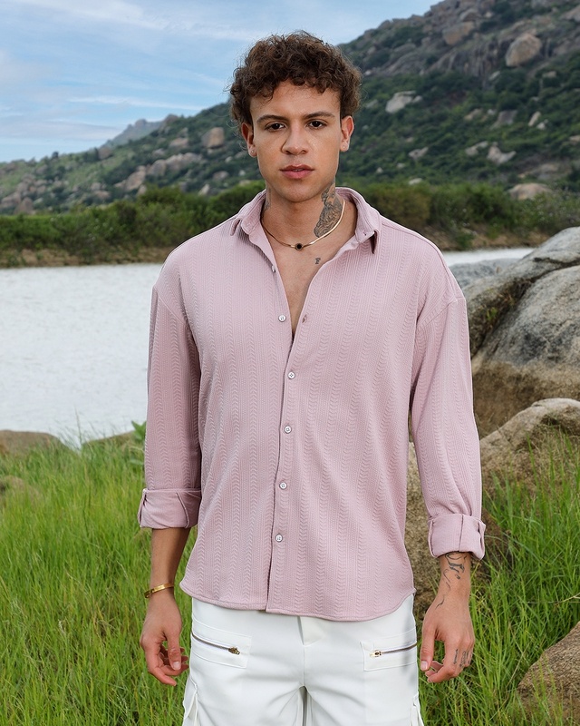 Shop Men's Nude Pink Textured Shirt-Front