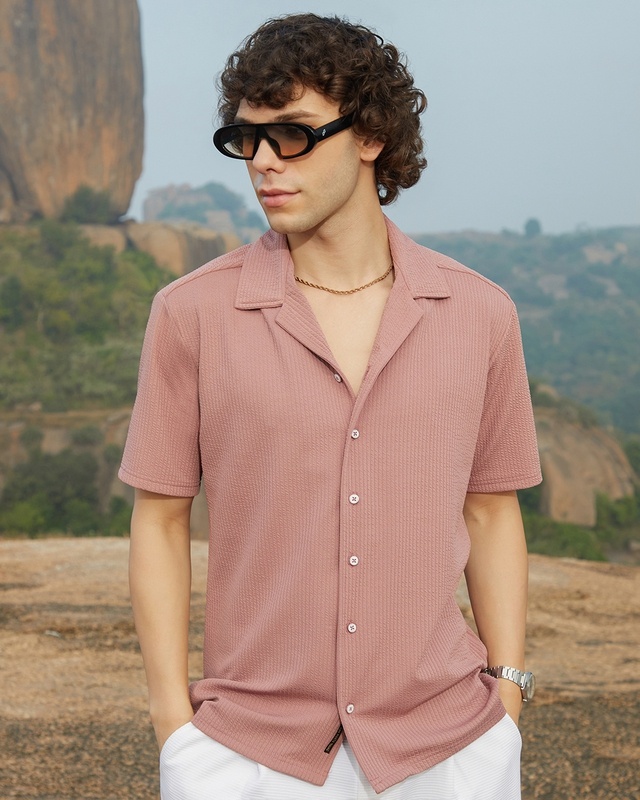 Men's Nude Pink Textured Shirt