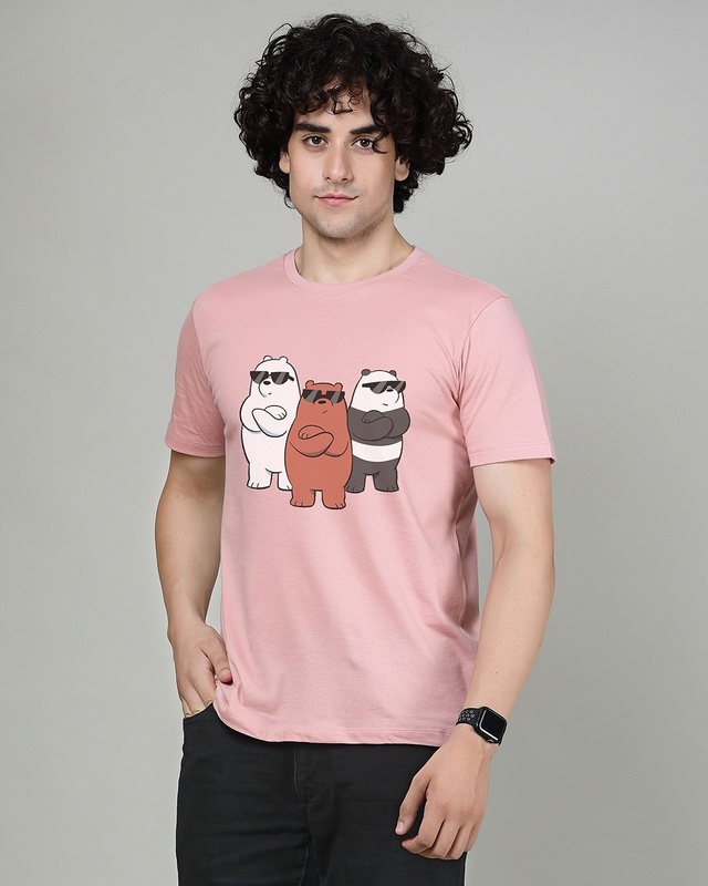 Shop Men's Nursery Pink Bare Bears Graphic Printed T-shirt-Front