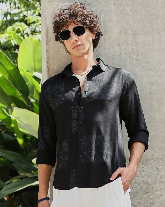 Shop Men's Obsidian Black All Over Printed Shirt-Front