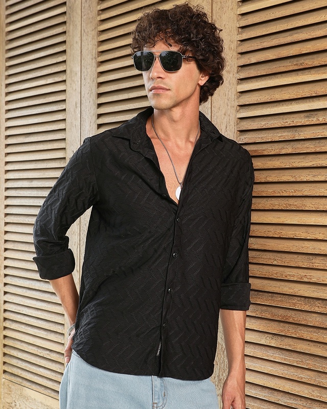 Shop Men's Obsidian Black Textured Shirt-Front