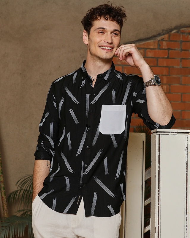 Shop Men's Obsidian Black & White All Over Printed Shirt-Front