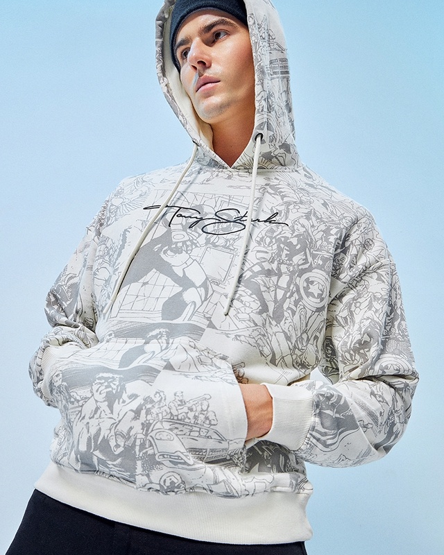 Men's Off White All Over Printed Oversized Hoodies