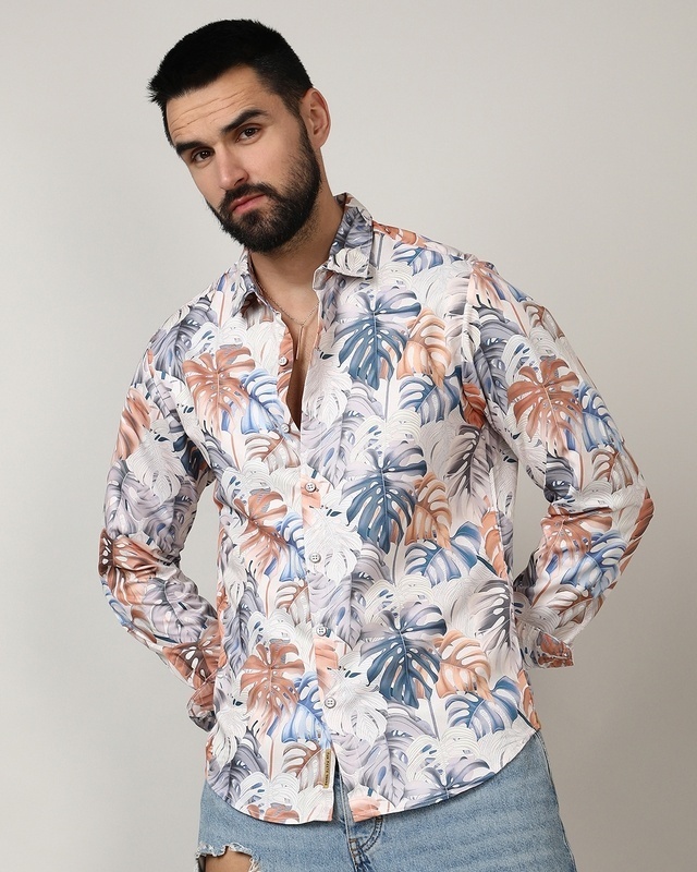 Shop Men's Off White All Over Tropical Printed Shirt-Front