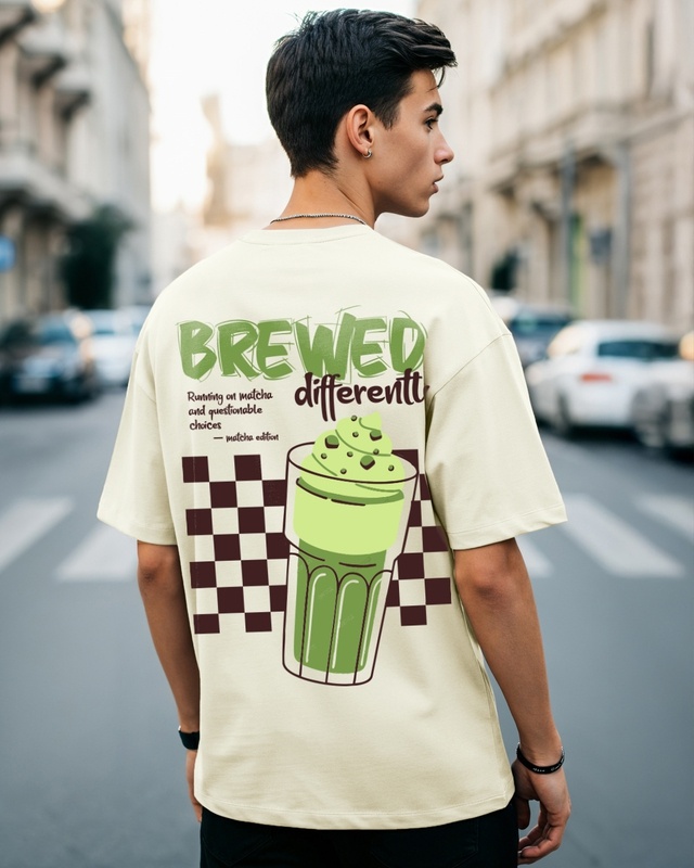 Shop Men's Off White Brewed Graphic Printed Oversized T-shirt-Front