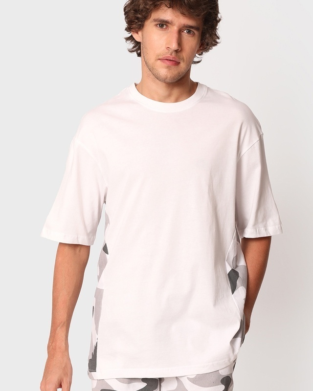 Shop Men's Off White Camo Printed Oversized T-shirt-Front