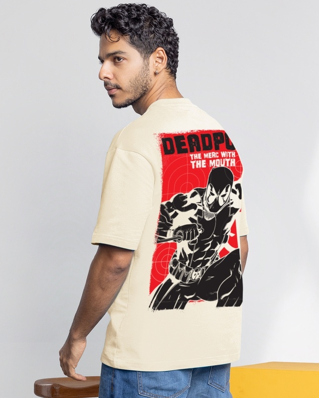 Men's Off White Dead Pool Graphic Printed Oversized T-shirt