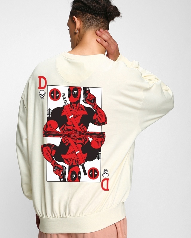 Shop Men's Off White King Deadpool Graphic Printed Oversized Sweatshirt-Front