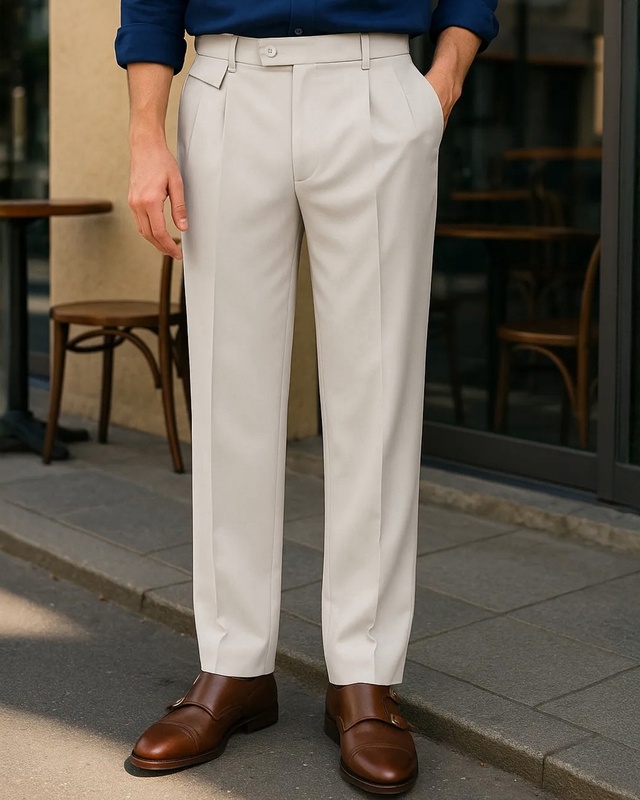 Shop Men's Off White Loose Fit Korean Pants-Front