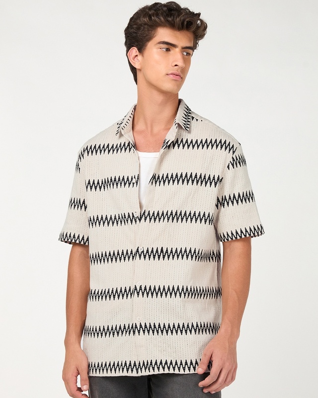 Shop Men's Off White Textured Oversized Shirt-Front