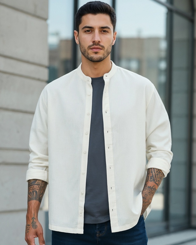 Shop Men's Off White Oversized Shirt-Front