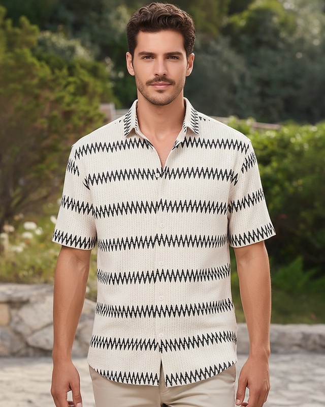Shop Men's Off White Textured Oversized Shirt-Front
