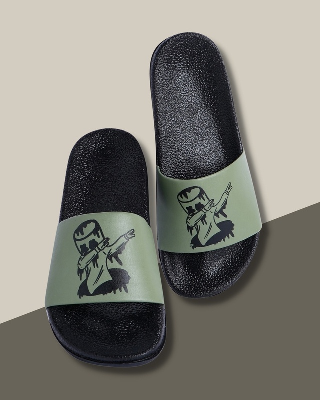 Shop Men's Olive Dab Printed Sliders-Front