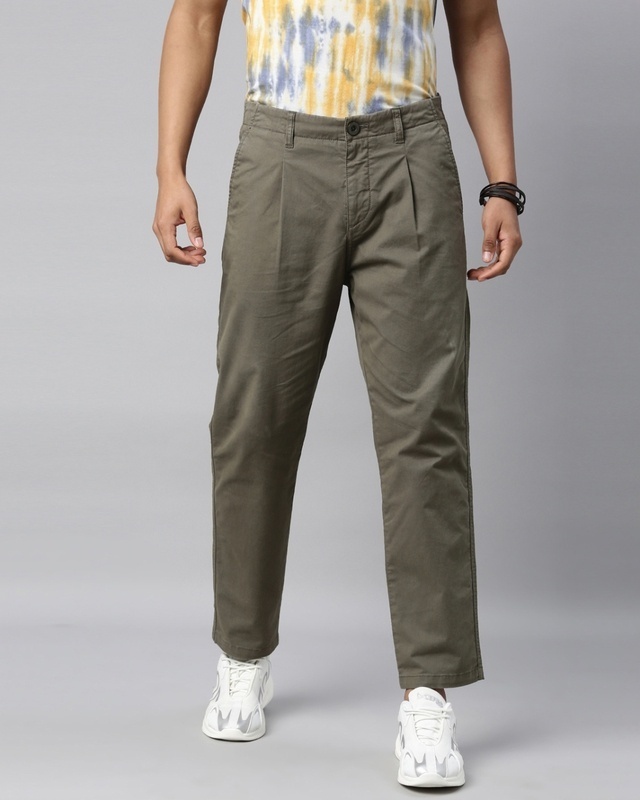 Shop Men's Olive Drawstring Trouser-Front
