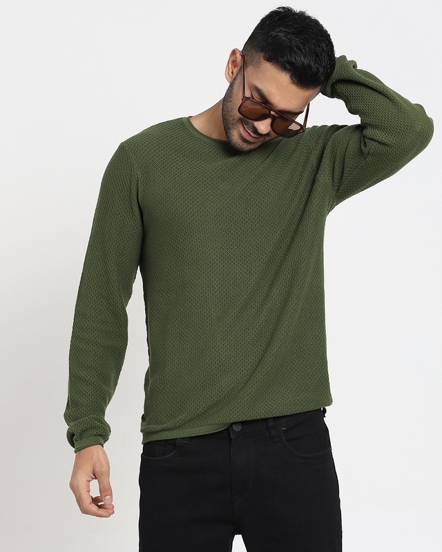 Shop Men's Olive Flat Knits Sweater-Front