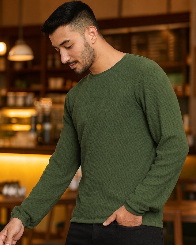 Shop Men's Olive Flat Knits Sweater-Front