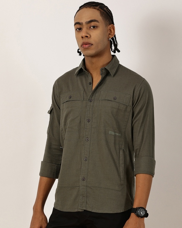 Men's Olive Green Cargo Shirt