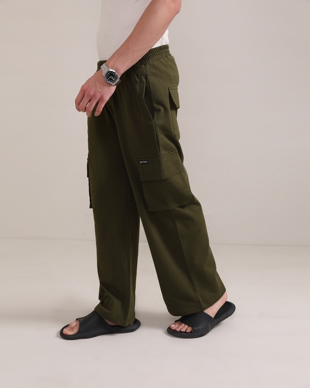 Shop Men's Olive Green Cargo Track Pants-Front