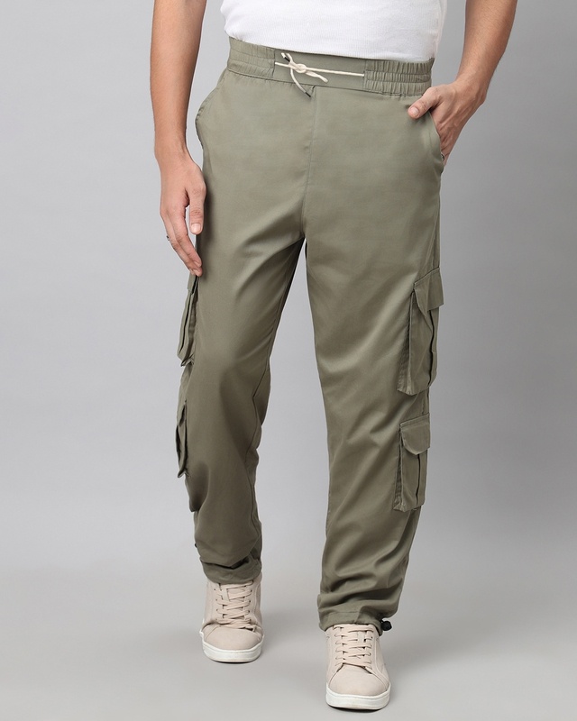 Men's Olive Green Loose Comfort Fit Cargo Pants
