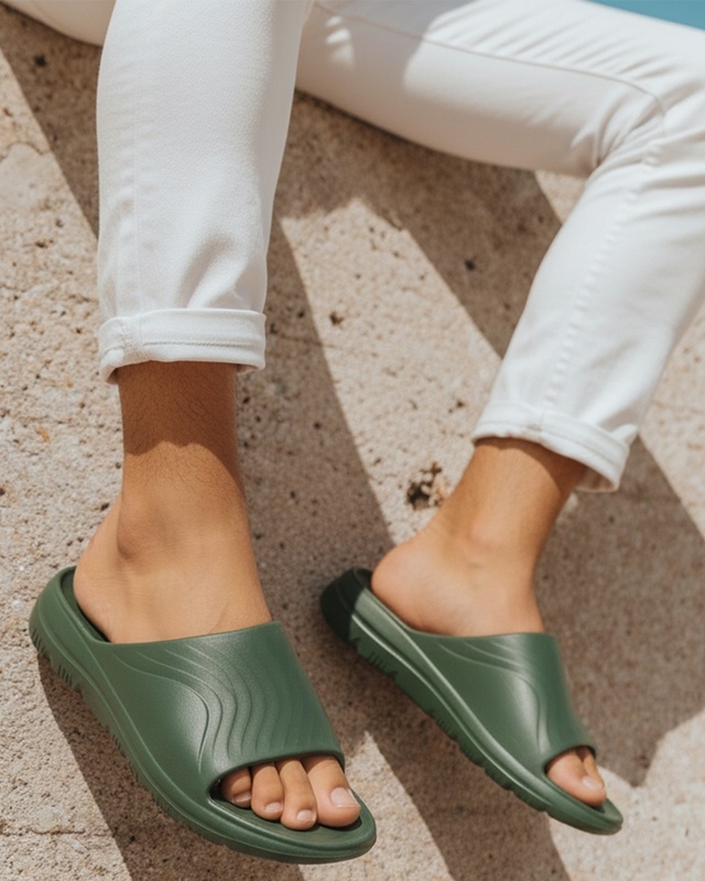 Shop Men's Olive Green EVA Comfy Sliders-Front