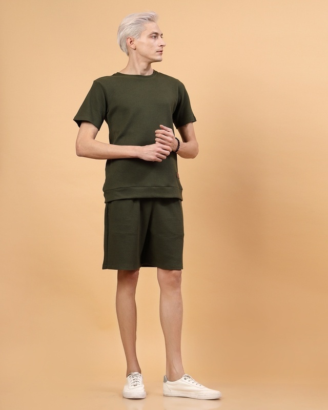 Shop Men's Olive Green Slim Fit Co-ordinates-Front