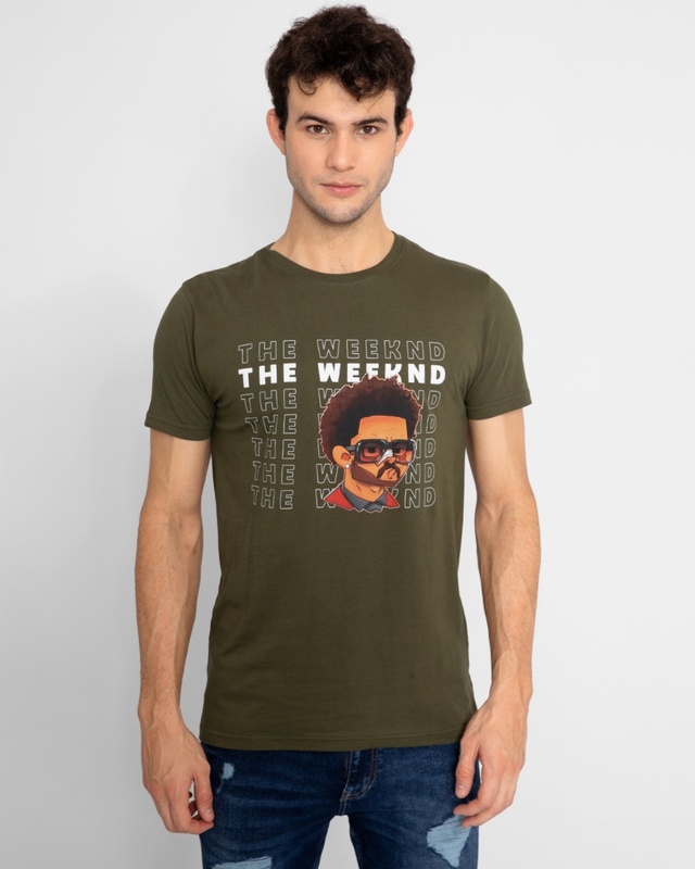 Shop Men's Olive The Weekend Graphic Printed Slim Fit T-shirt-Front