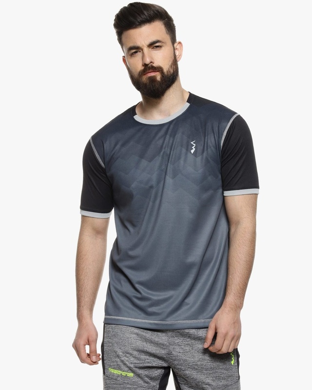 Shop Men's Ombre Round Neck Black Sports T-Shirt-Front