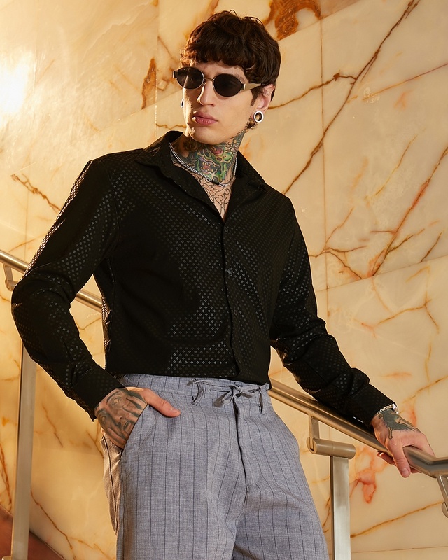 Shop Men's Onyx Black All Over Printed Shirt-Front