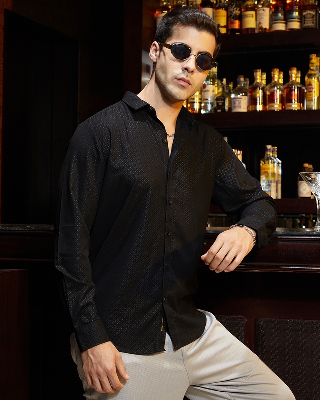 Shop Men's Onyx Black All Over Printed Shirt-Front