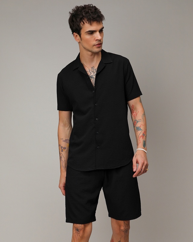 Shop Men's Onyx Black Textured Co-ordinates-Front